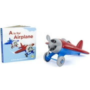 Green Toys: Airplane & Board Book Set - Assorted Blue Or Red Toy Plane & Illustrated Storybook, Spinning Propeller, Recycled Material, Kid-Toddlers 1+