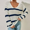 thumbnail image 2 of Diufon Womens Fall Sweaters Casual V Neck Long Sleeve Pullover Tops Stripe Printed Blouses, 2 of 7