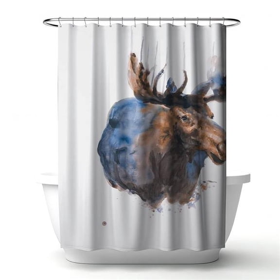 Begin Home Decor 4240-7174-AN254-1 71 x 74 in. Abstract Blue Moose Shower Curtain - Rustic Animal Home Decor