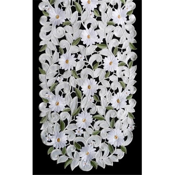 H7667-EG White Daisy Round Table Cloth, 68 x 68 in.