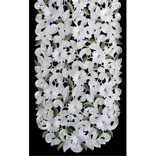 H7667-EG White Daisy Round Table Cloth, 68 x 68 in.