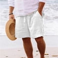 thumbnail image 4 of Linen Bermuda Shorts Men Casual Elastic Waist Drawstring Summer Beach Shorts with Pockets White 3XL, 4 of 4