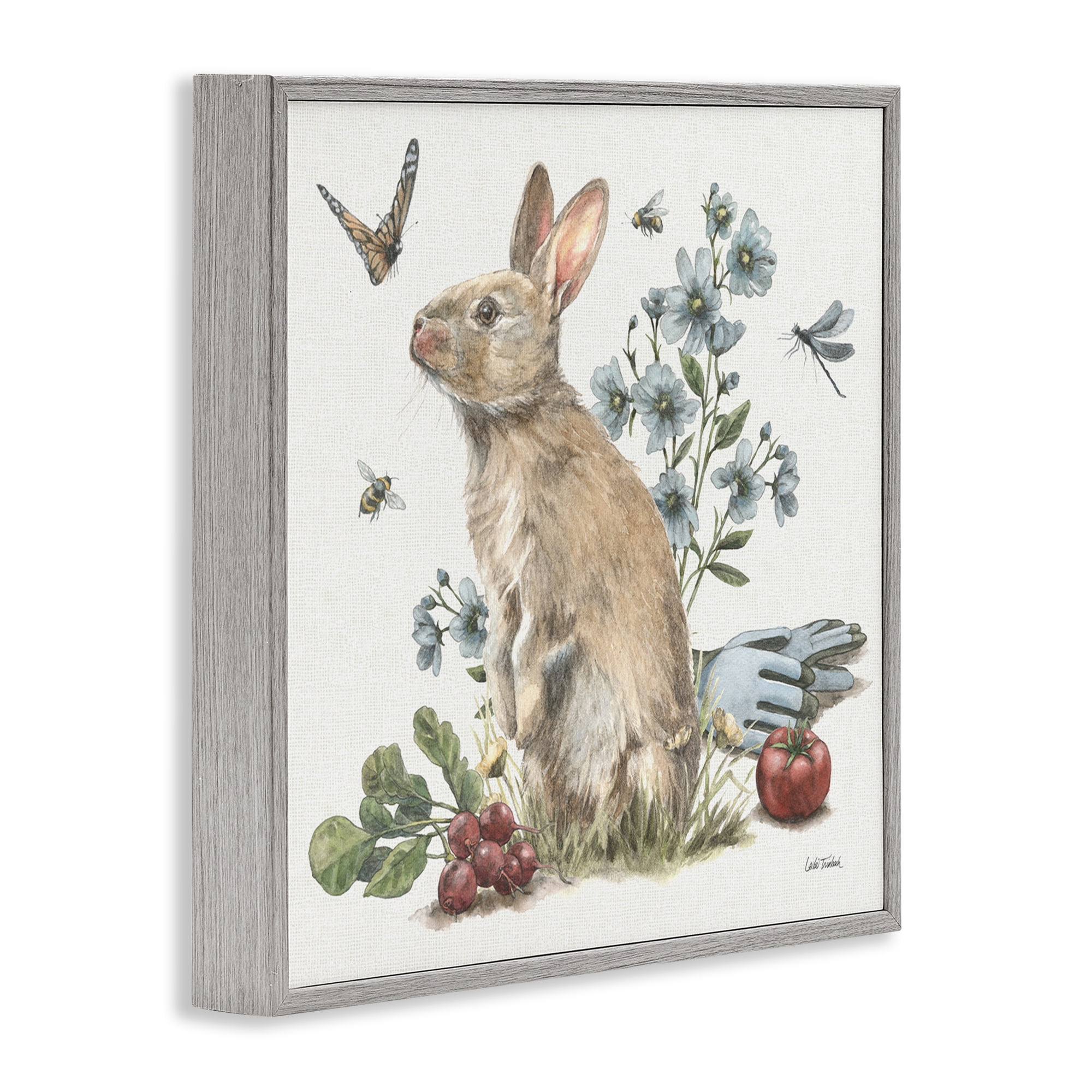 Stupell Industries Garden Patch Bunny Animals & Insects Painting Gray Framed Art Print Wall Art, 12 x 12