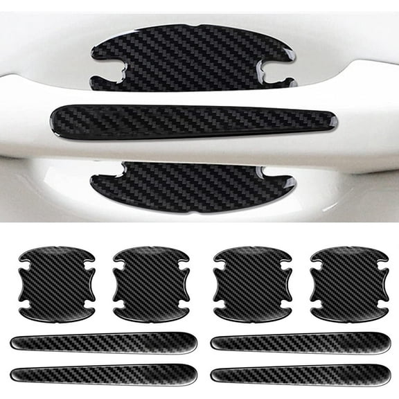 8Pcs car Door Handle Protector Sticker Door Bowl Sticker Protector PU Leather Carbon Fiber Rounded Edges Reflective Door Handle Scratch Protector