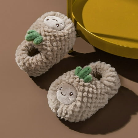 

Hunpta Fashion Fall Winter Boy Girl Slippers Flat Bottom Soft Lightweight Comfy Warm Cover Heel Cute Cartoon Fruit Pineapple Face