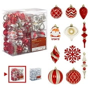 Homde Christmas Balls Ornaments 77ct (5.12inch -1.57inch) Includes Santa Claus Snowflakes for Xmas Tree Shatterproof Christmas Tree Decorations with Hanging Rope (Red & Gold) - Decoway Series