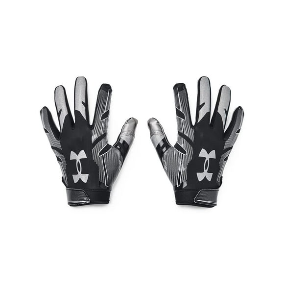 Guantes de fútbol Under Armour F8 para hombre, talla pequeña, color negro y plateado