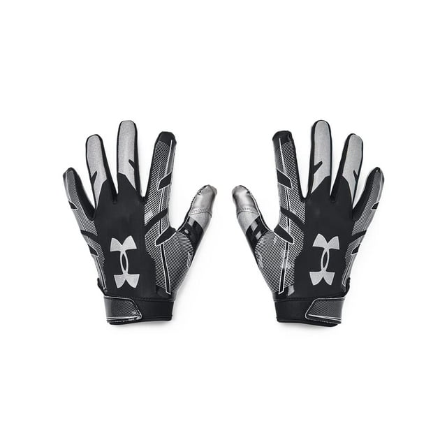 Guantes de fútbol Under Armour F8 para hombre, color negro y plateado metalizado