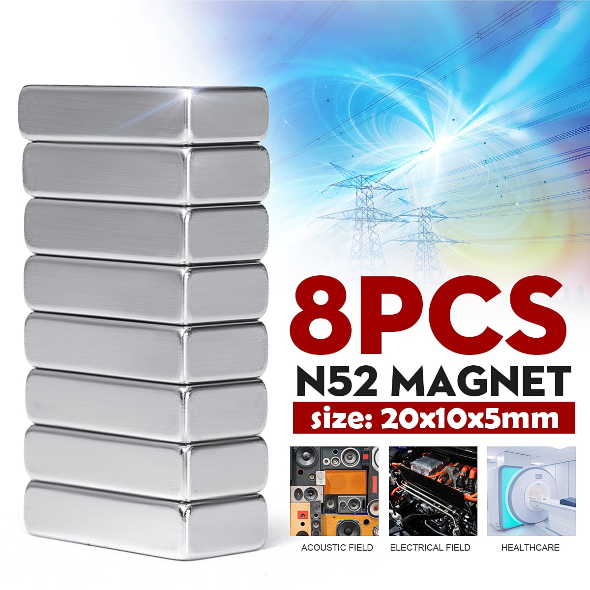 8PCS 20X10X5MM N52 RARE EARTH NEODYMIUM FRIDGE MAGNETS SUPER STRONG BLOCK Trendy