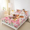 thumbnail image 3 of jejeloiu Farm Highland Cow Full Size Sheets Kids,Girly Pink Rose Wood Print Bed Sheets,4pcs, 3 of 6