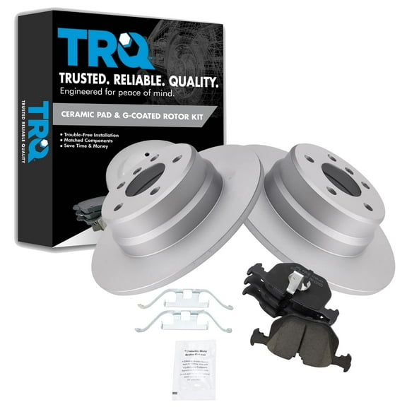 TRQ Rear Brake Pad & Rotor Kit Brake Pads Brake Rotor Ceramic Premium G-Coated Fits Select 2000-2006 BMW X5