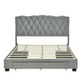 thumbnail image 5 of 4 Pieces Bedroom Furniture Set, Solid Wood Queen Size Upholstered Bed with Tufted Headboard & Three Drawers, 2 High Gloss Mirrored Nightstands and 1 Dresser with Metal Handles and Legs, Gray, 5 of 9