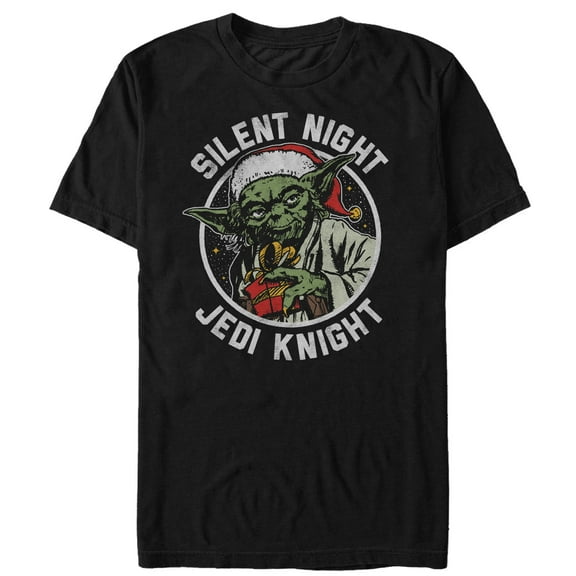 Men's Star Wars Christmas Yoda Silent Night Jedi Knight  Graphic Tee Black 2X Large