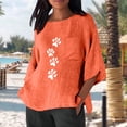 thumbnail image 4 of Ounisa Linen Shirts for Women 3/4 Sleeve Plus Size Tops Loose Crew Neck T Shirts Casual Three Quarter Length Tunic Summer Printed Tops with Pocket, 4 of 6