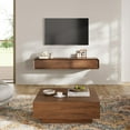 thumbnail image 3 of POVISON Fully-Assembled Minimalist Floating TV Stand for TVs up to 50",Wall-Mounted Entertainment Center with 3 Drawers, 63" Solid Wood TV Console,Walnut, 3 of 8