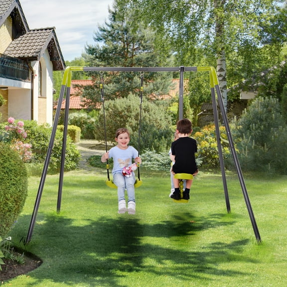 SYNGAR A-Frame Metal Swing Set, 2 in 1 Toddler Swing Combo Set, Playground Swing Sets with Seat Swing and Glider, Swing Playset Allow Up to 3 Kids Play At Once, Kids Swing Set for Backyard Park, B1093