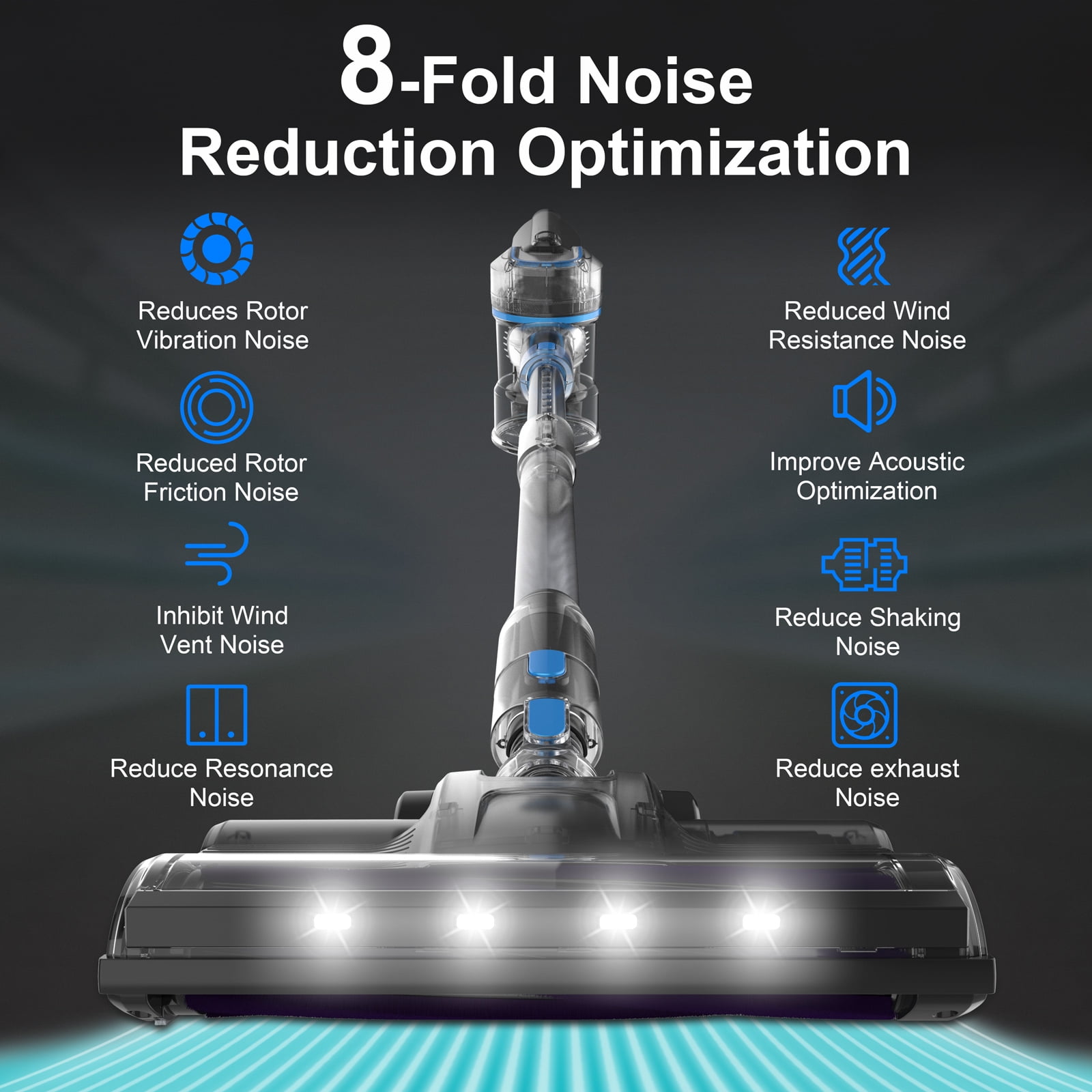 TASVAC S800 Cordless Vacuum Cleaner, Powerful Lightweight Stick Vacuum with LED Headlights -Brushless Motor 50 Minutes Runtime, Household Vacuum Cleaners for Home Pet Hair Carpet Hardwood