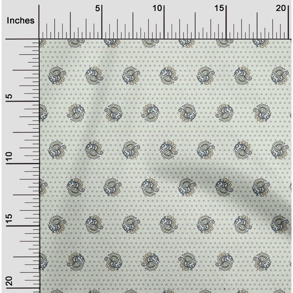 oneOone Silk Tabby Off-White Fabric Dot & Bell Flower Floral Quilting Supplies Print Sewing Fabric By The Yard 42 Inch Wide