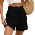 thumbnail image 4 of Hurxie Women's Cotton Crinkled Lounge Shorts High Waist Drawstring Summer Casual Shorts with Pockets Black,XL, 4 of 6