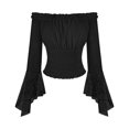 thumbnail image 7 of Women off Shoulder Lace Blouse, Convertible Square Neck Bell Long Sleeve Slim Top, Casual Elegant Shirt for Summer Autumn Dating Daily Outfits Black S(S), 7 of 7