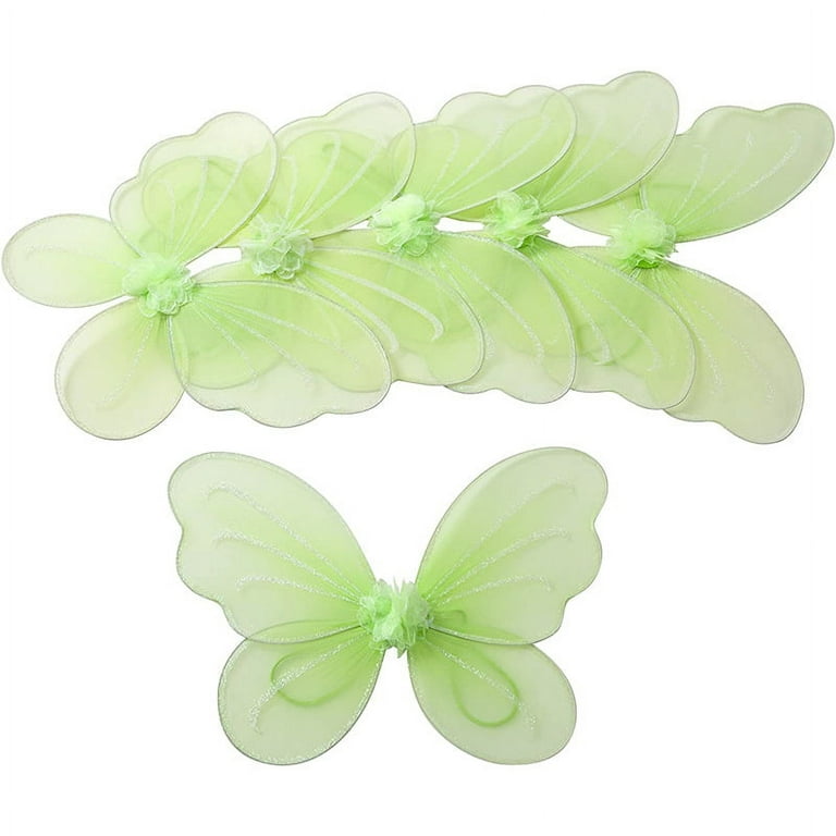 Panitay Fairy Costume for Kids Green Sheer Wings Butterfly Wings Removable Fur Pom Shoe Clips Elf Ears Felt Bag Fairy Accessories for Kids Halloween