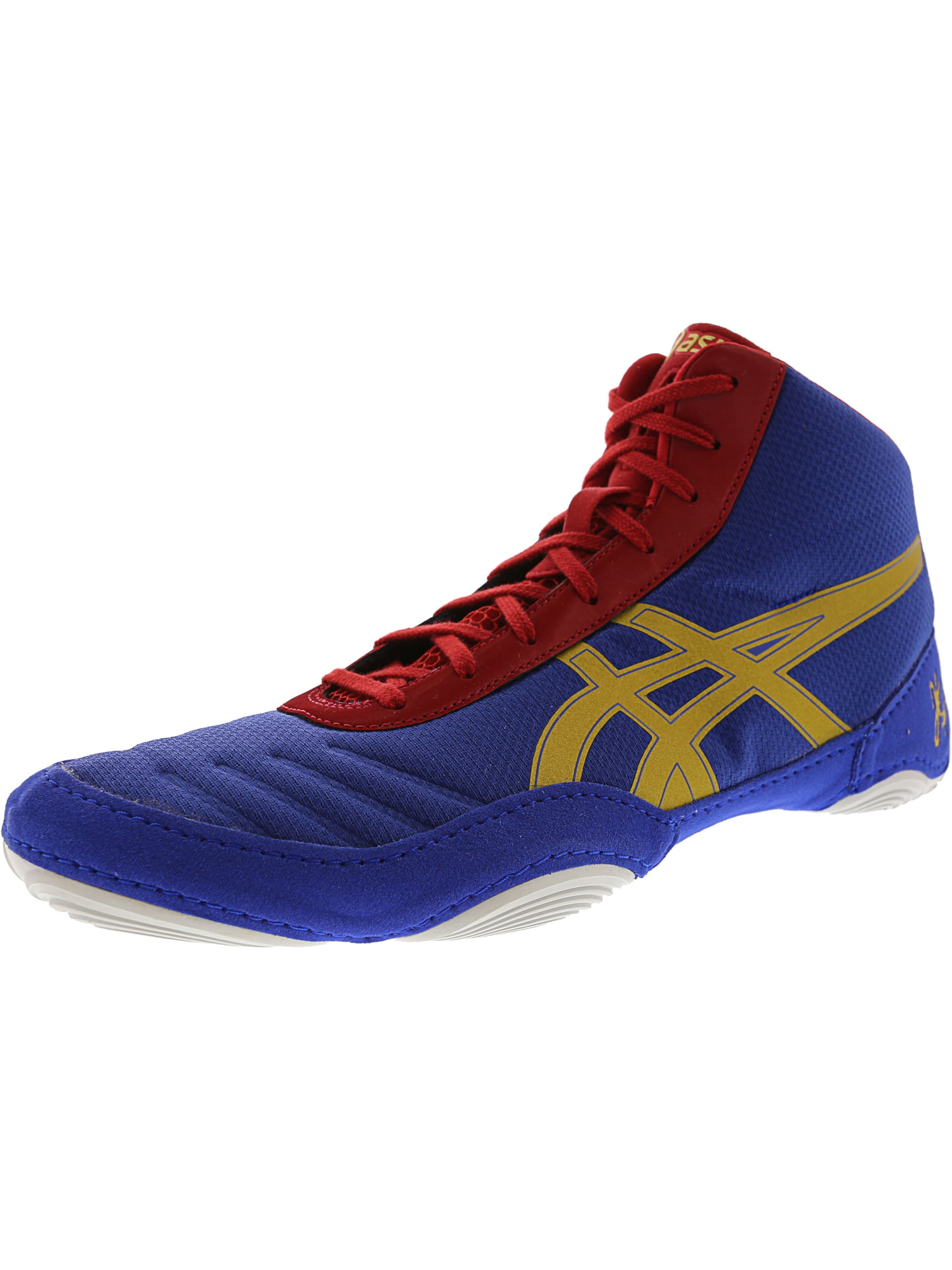 blue and gold wrestling shoes