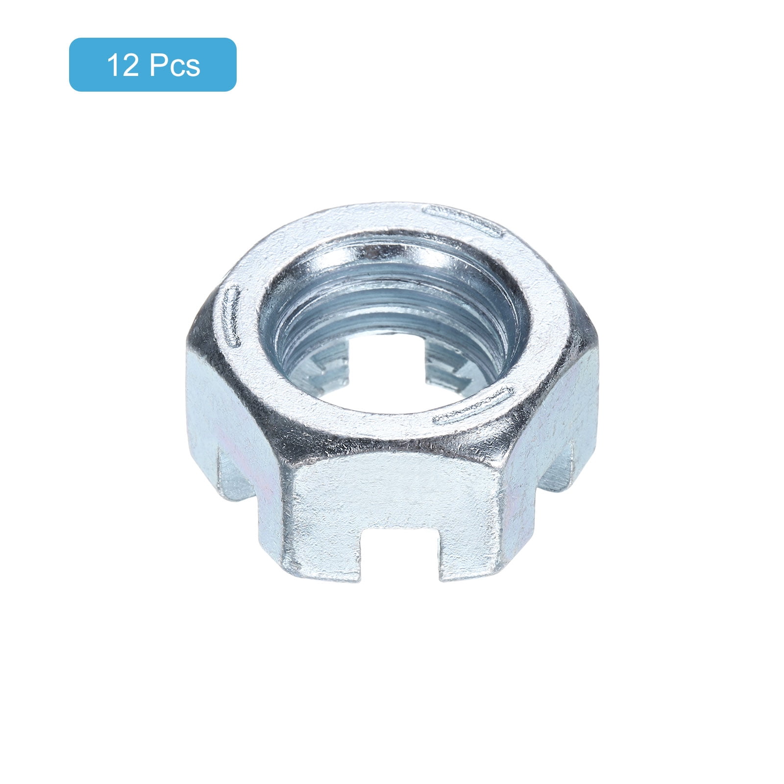 3/4"-10 Hexagon Slotted Nut, Grade 6.8 Carbon Steel Hex Nuts, Silver, 12Pack