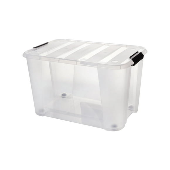 Caja de Almacenamiento con Ruedas y Tapa con Asas de Seguridad AGBOX | Transparente | Cap. 32L | Fácil Transporte y Organización