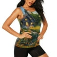 thumbnail image 2 of Salouo Cozy Cottage Lakeside Sunset Pattern Workout Tank Tops for Women,Gym Exercise Sleeveless Running Loose Athletic Top Fit Yoga Tops Active Shirts-Large, 2 of 7