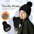 thumbnail image 5 of Womens Winter Knitted Beanie Hat Glove Set, Pom Pom Beanie Warmer Fleece Lined Knit Touchscreen Gloves for Women, 5 of 7