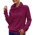 thumbnail image 2 of IMENGL Chandail Tricoté à Manches Longues Col Roulé Ample, Violet m, Taille m-3TG, 2 of 7