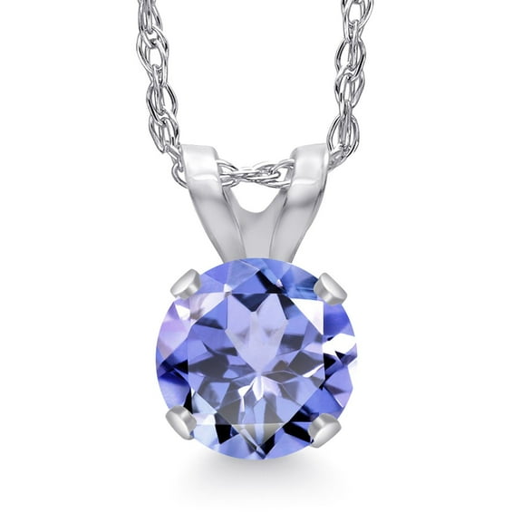 Gem Stone King 0.46 Ct Round Blue Tanzanite 14K White Gold Pendant Necklace for Women | Gemstone Birthstone | Round 5MM | With 18 inch Chain