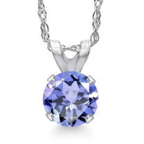 Gem Stone King 0.46 Ct Round Blue Tanzanite 14K White Gold Pendant Necklace for Women | Gemstone Birthstone | Round 5MM | With 18 inch Chain