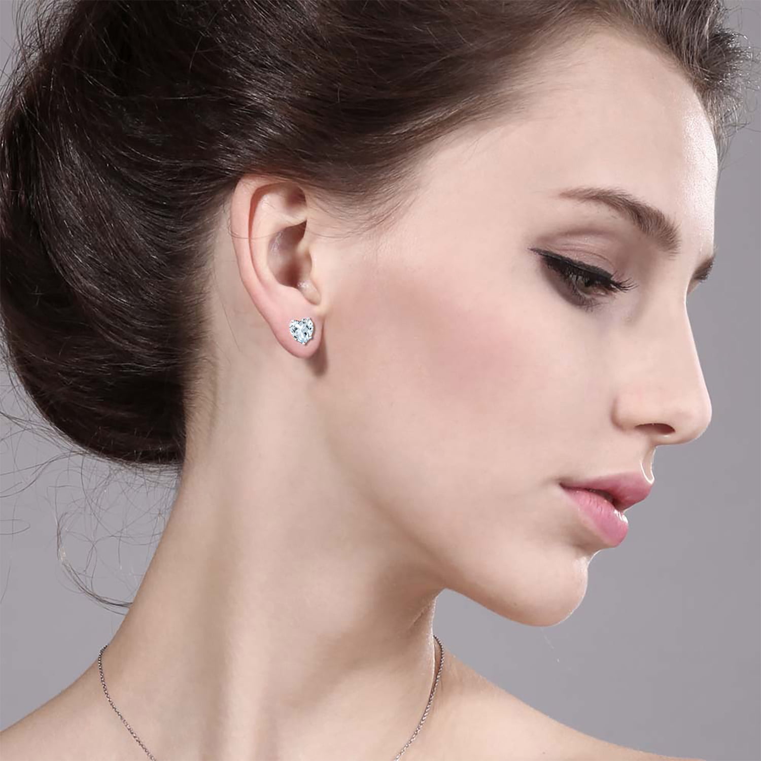 Gem Stone King 925 Sterling Silver Sky Blue Aquamarine Stud Earrings for Women Men (1.34 Cttw, Gemstone Birthstone, Heart Shape 6MM)