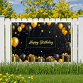 thumbnail image 5 of Black Gold Themed Happy Birthday Banner with Balloon Star Elements Party Supplies Birthday Decoration Photography Props Backdrop Decorations, 5 of 8