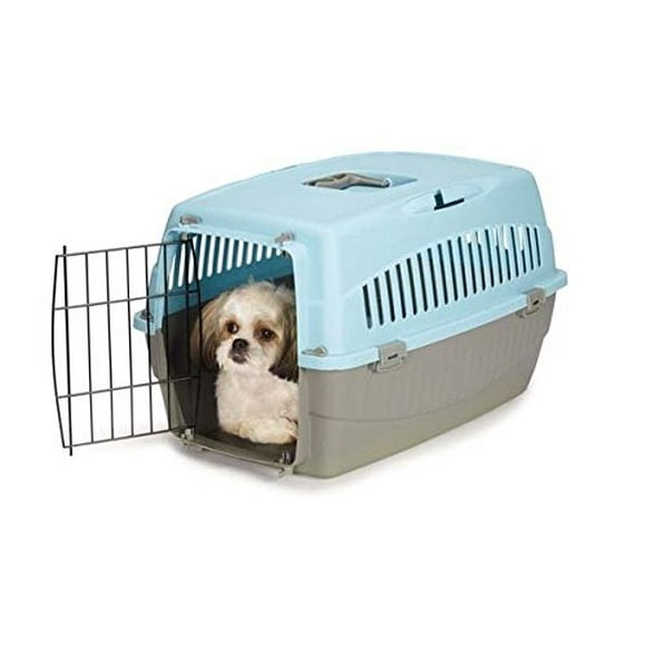 Small Dog Cat Pet Travel Crate Lightweight Pet Carrier Plastic & Wire Kennel Cab(Small Bluebell)