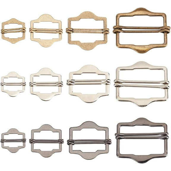 1 Set 24pcs Metal Adjuster Slide Buckles 12 Styles Alloy Roller Buckles Webbing Strap Roller Pin Clip Buckle for Vest Suit Belt Strapping Bags Replacement DIY Accessories Clothes Buckles