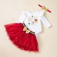thumbnail image 5 of FINALGANG Girls Toddler Three Piece New Year Dress Set Letter Prints Ruffle Long Sleeve Crewneck Top Tulle Skirt Matching Bow Headband For Holiday Celebration Wear Cute Set, 5 of 5