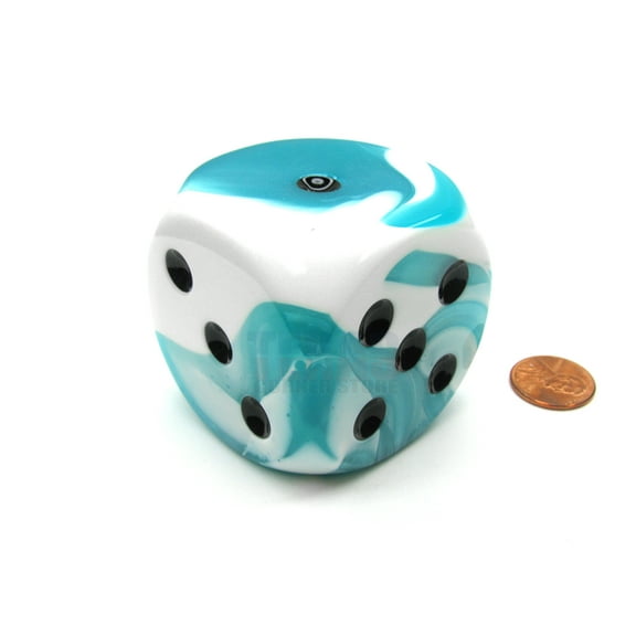 Chessex Gemini 50mm Huge Large D6 Dice, 1 Piece - Teal-White with Black Pips #DG5044