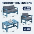 thumbnail image 5 of KINGYES 6 Pieces Outdoor Furniture Set, HDPE All Weather Use Conversation Couch Sets,2 Armchairs & 2 Loveseat & 2 Coffee Table for Patio Backyard, Blue Frame with Gray Cushions, 5 of 11