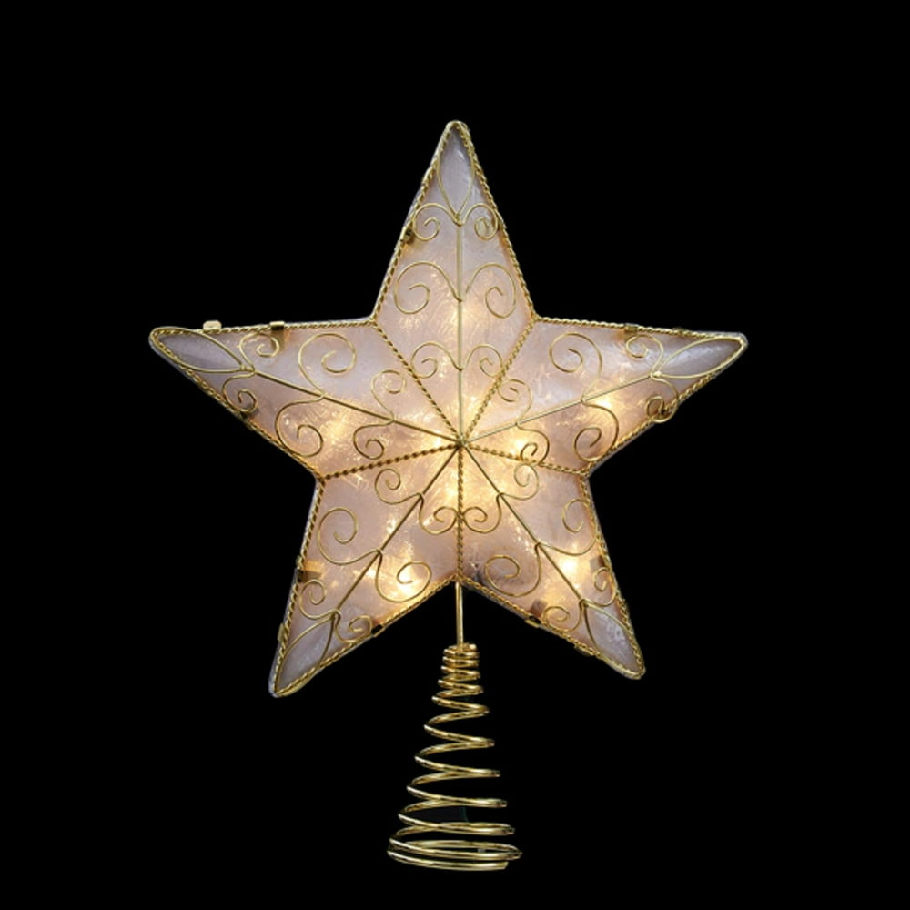 Gold Star Tree Topper 11.75" Lighted Gold Reflector Star Christmas Tree Topper - Clear Lights