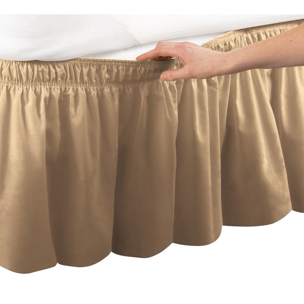 Wrap Around Bed Skirt, Easy Fit Elastic Dust Ruffle, Twin/Full, Gold