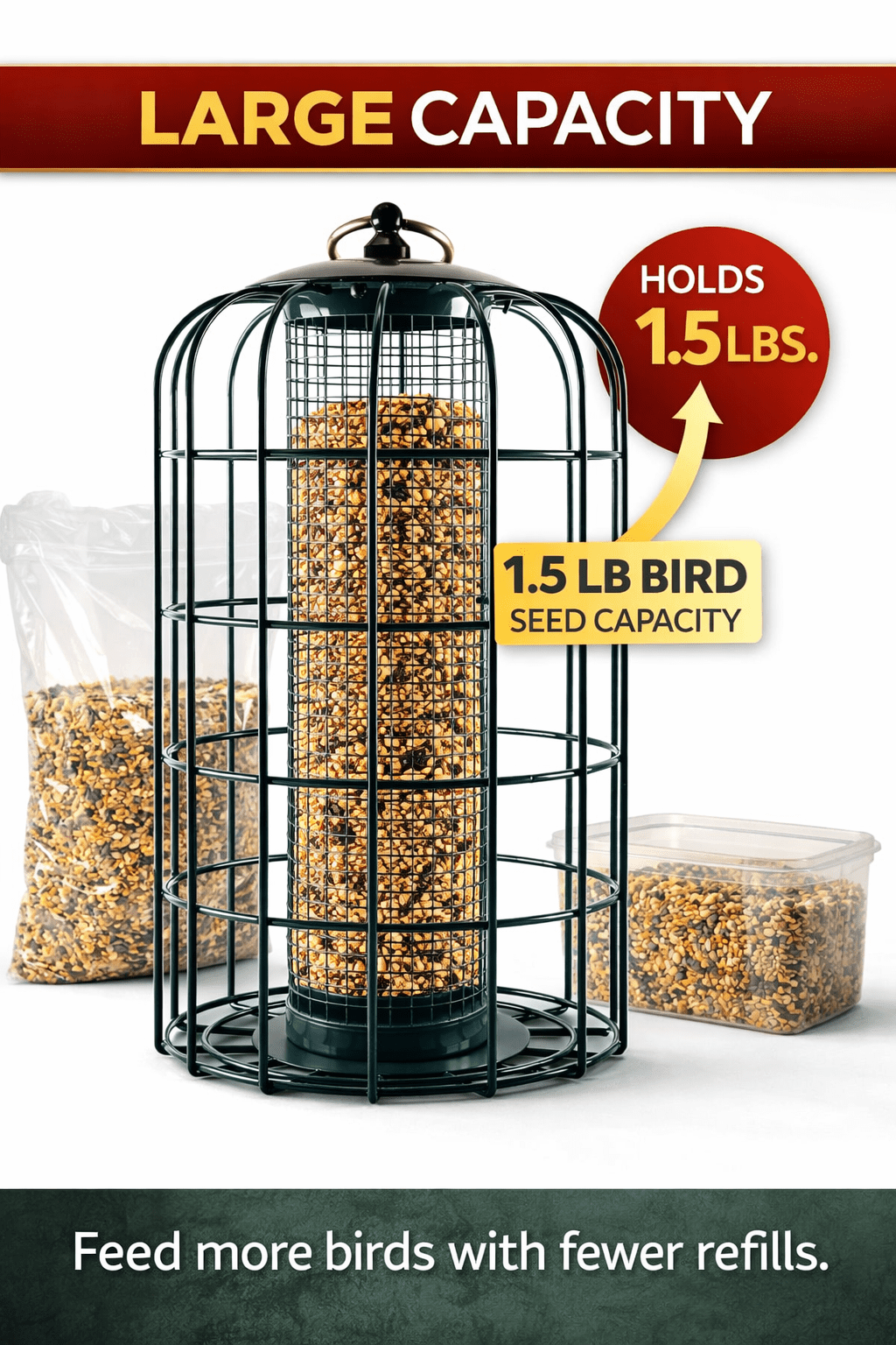 Simple Living Solutions Squirrel Resistant Bird Feeder, Metal Cage, Hanging Outdoor