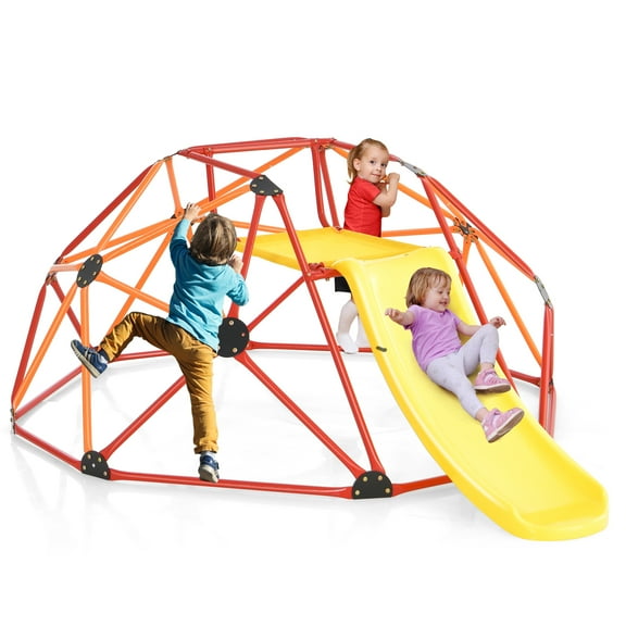 Infans 8FT Climbing Dome w/ Slide Outdoor Kids Jungle Gym Dome Climber Red & Orange