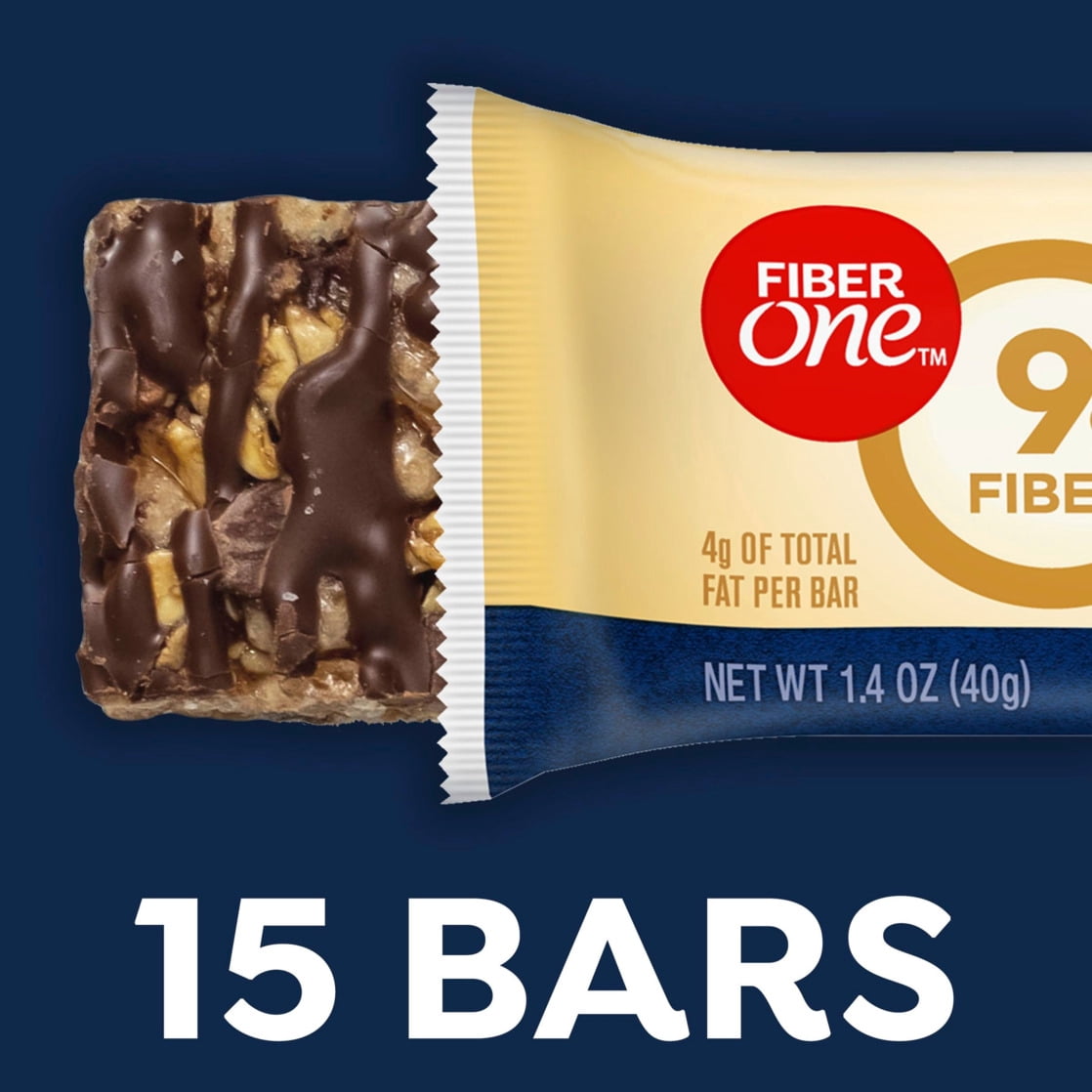 (4 pack) Fiber One Chewy Bars, Oats and Chocolate, Fiber Snacks, Mega Pack, 15 Count, 21.2 oz