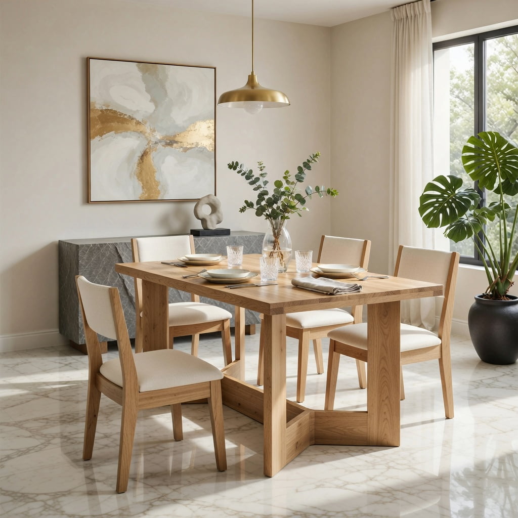 Hommoo 63 Inch Solid Wood Rectangular Dining Table for 4-6 People, Farmhouse Kitchen & Dining Room Table with A-Frame Trestle Base, Natural
