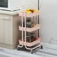 thumbnail image 2 of 3 Tier Rolling Kitchen Trolley Cart Metal+PP Storage Shelves Rack Utility Cart Pink, 2 of 8