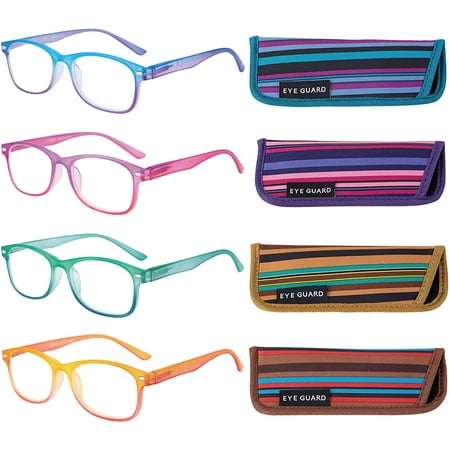 EYEGUARD 4 Pack Reading Glasses for Women Fashion Colorful Gradient Readers +1.50
