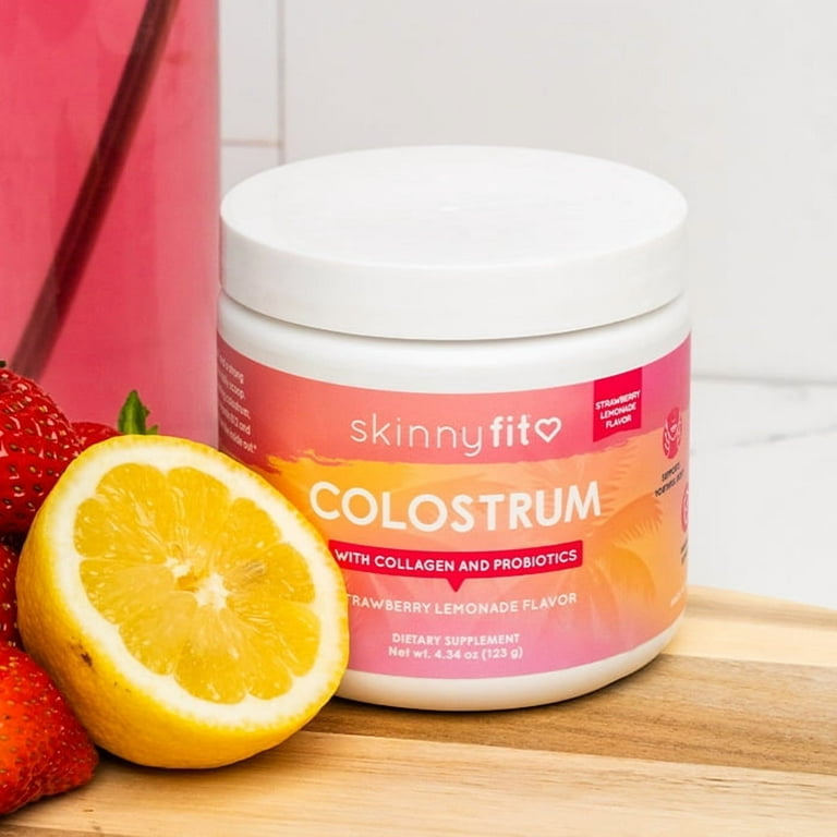 collagen with glutathione supplement SkinnyFit - Colostrum + Collagen Peptides, Probiotics, & Vitamin B12 (25  Servings) Strawberry Lemonade Flavor