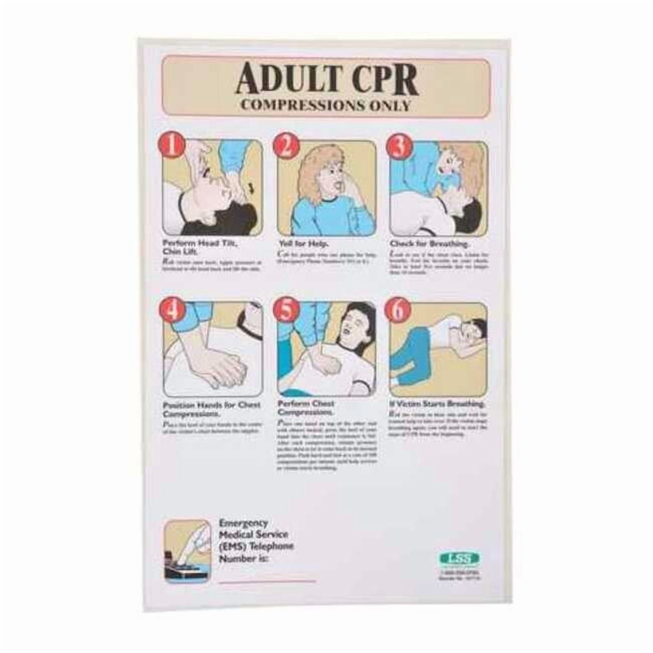 First Aid Poster, Adult CPR Compressions Only, 17 in H x, 11 in W, Plastic 197718